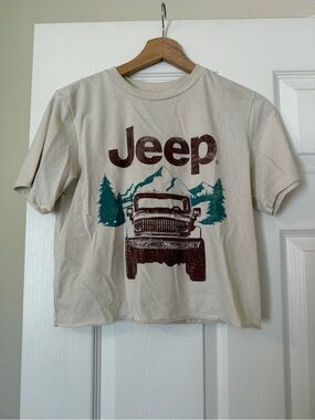 Jeep Cream Kids Short Sleeve Tee with Teal and Brown Graphic